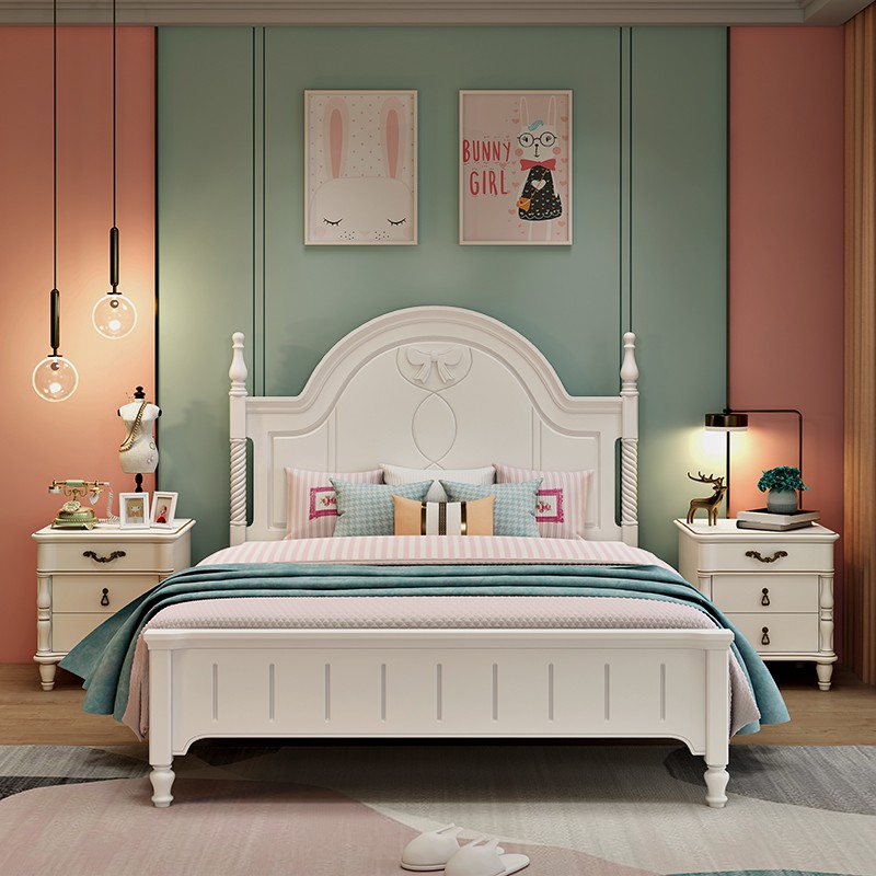 美式儿童床1.2M1.5米单人少女孩公主床女生女童储物床 现代简约床