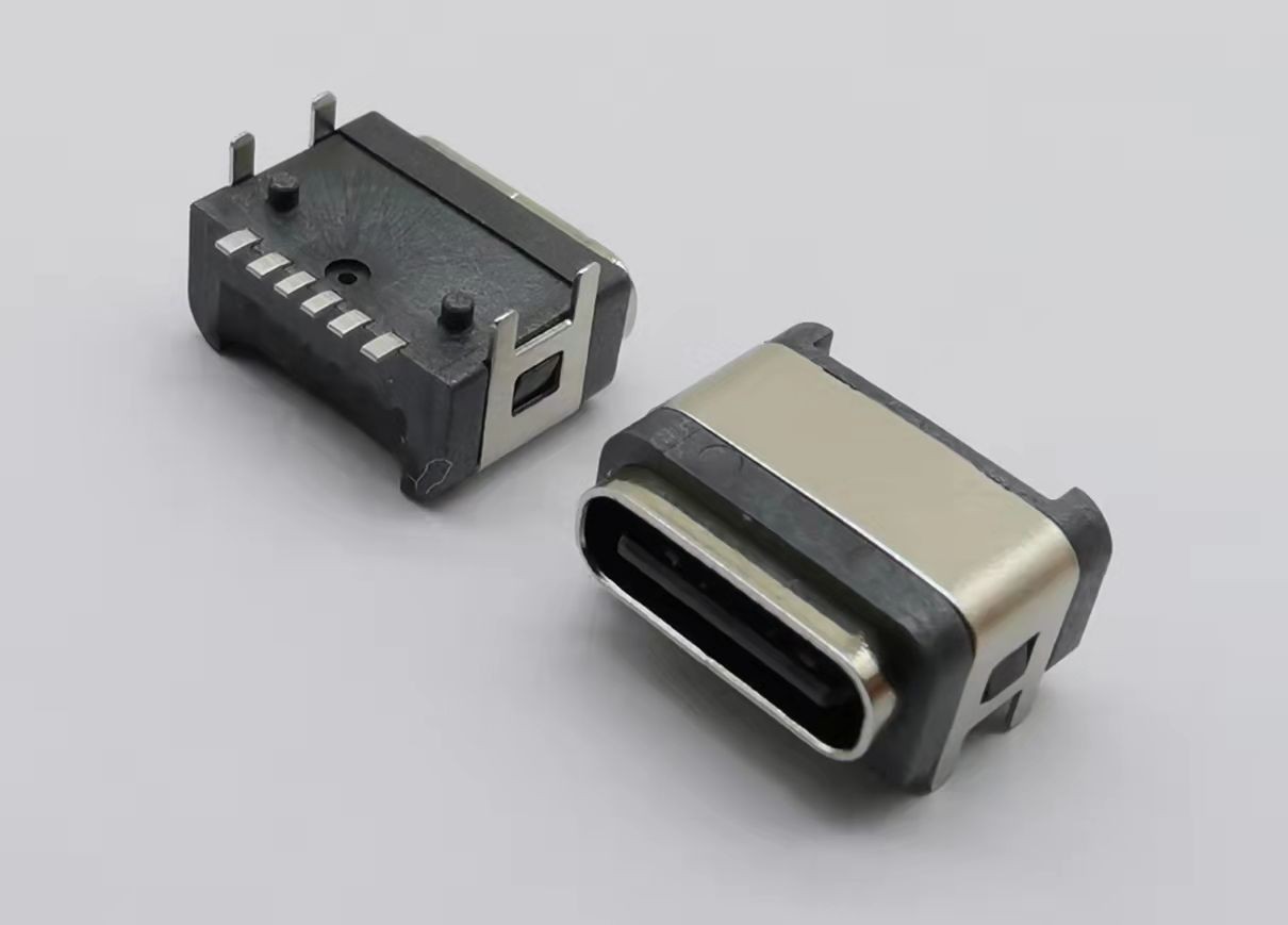 USB连接器3.1母座接口TYPE-C6P防水母座 板上四脚插板 防水等级IPX68