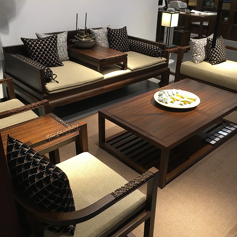 新中式普通實木沙發圖片價格 實木家具現代新中式實木沙發圖