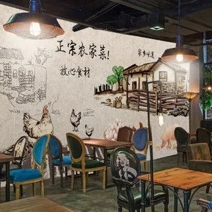 工装墙面彩绘火锅店墙绘餐厅手绘墙定制壁画长时间不褪色