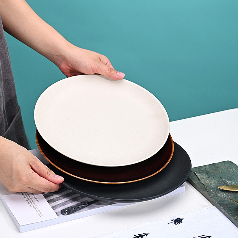 日式密胺自助餐盘黑色浅盘平盘圆形碟子菜碟骨碟仿瓷餐具